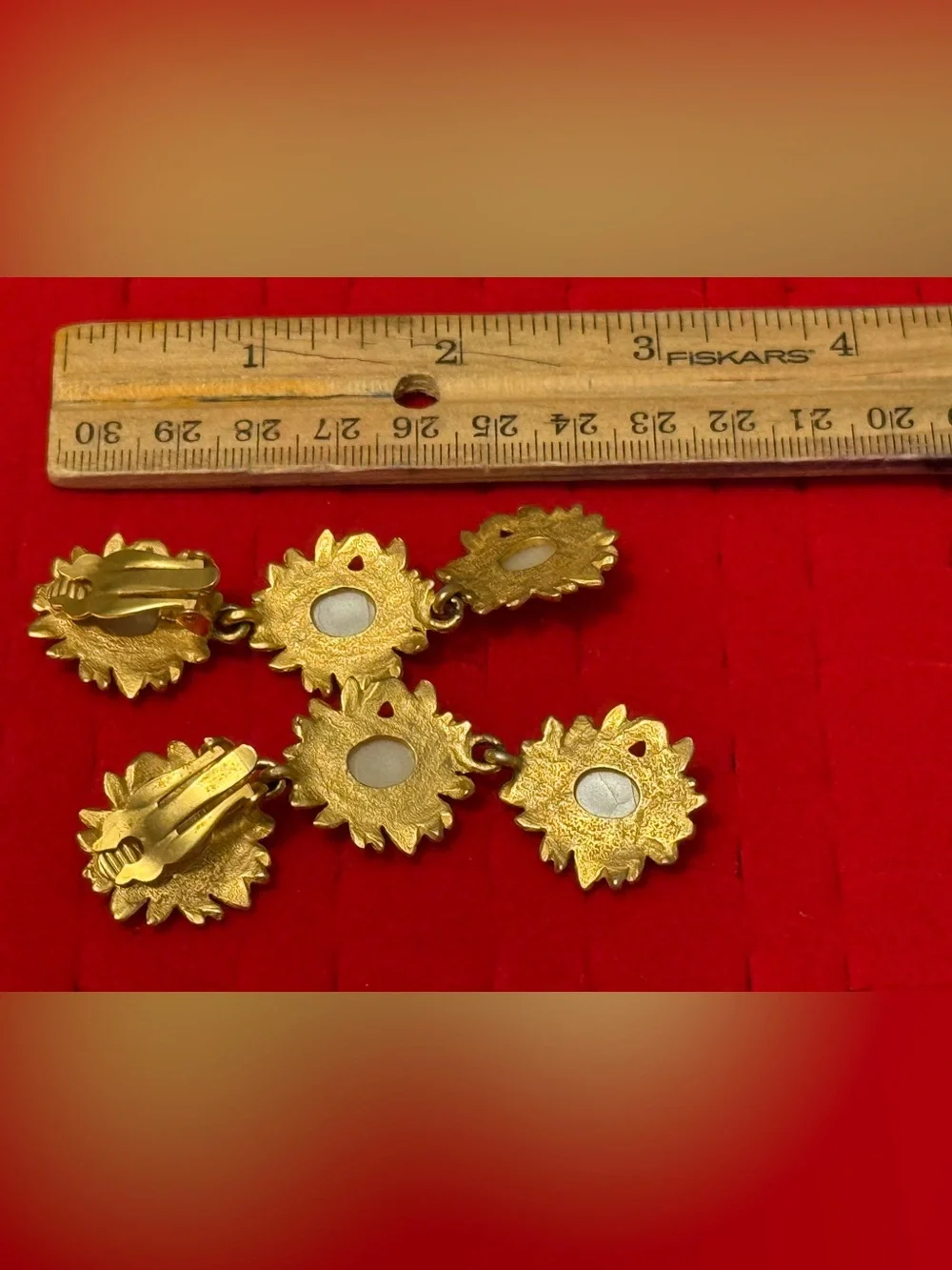 Vintage Statement Long Gold-Tone Sunflower Drop Earrings with Pearl Centers